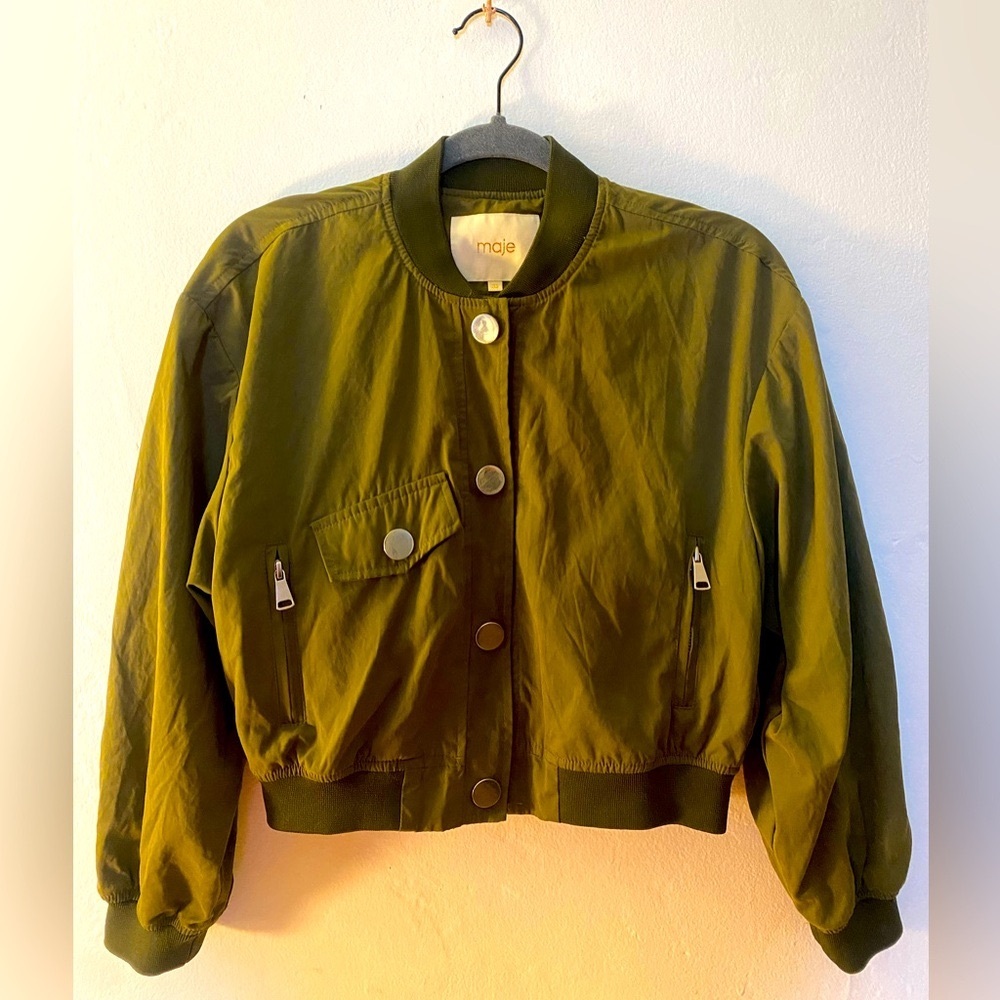 Maje Brasilia Kaki Jacket in Navy Green. Women’s size EUR 36, US size XS.
